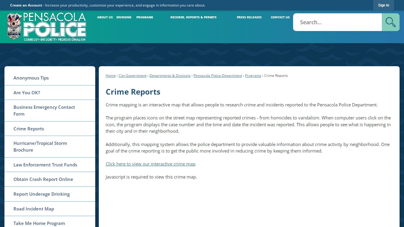 Crime Reports | City of Pensacola, Florida Official Website